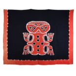 A Northwest Coast button blanket cloth with faux shell buttons depicting a totemic frog, 151.5cm x