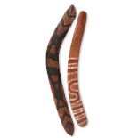 Two Aboriginal boomerangs Queensland, Australia with pigment decoration, one with a fluted