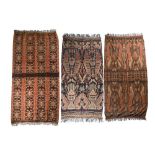 Three Sumba ikat hinggi cloths Indonesia depicting shrimps, 244 x 118cm, shrimps and other sea