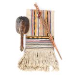 An Apache saddlebag Southwest North America cloth with hand spun cotton fringes, 156cm long, an