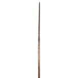 A North American 'bayonet' spear wood and iron, with cloth remaining under the end mounts, 200.5cm