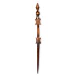 A Songye staff Democratic Republic of the Congo with a standing male figure finial on a shaft with