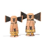 Two Hopi katchina dolls Southwest North America cotton wood and pigment, representing