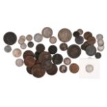A quantity of British coins and associated items, including: Ireland, Charles I, farthing token,