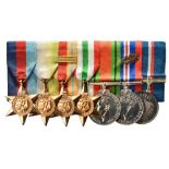 Seven medals mounted as a group, comprising: 1939-45 Star Atlantic Star, Africa Star with North