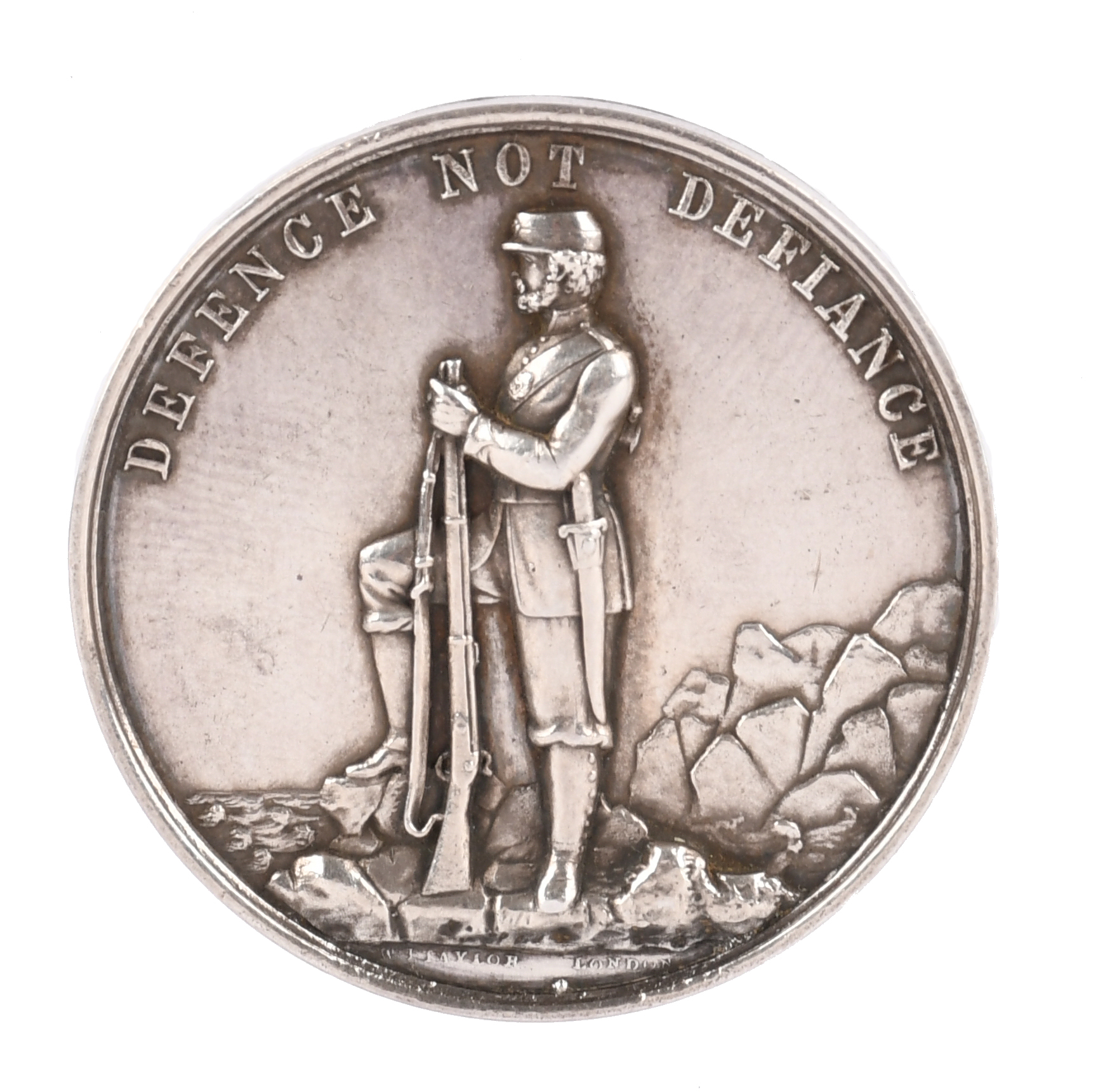 The London Rifle Brigade: a silver prize medal to 33 mm, a Victorian Rifle Volunteer standing