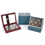 A collection of Royal Mint proof set coins, including: Elizabeth II, 1991, 'Northern Irish' £1 to