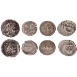 Ancient Greek coins, including; Attica, Athens, Tetradrachm, helmeted head of Athena right, rev. owl