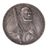 Saxony: Duke Johann Friedrich, a cast silver medal, 64mm, three-quarter length bust holding a sword;