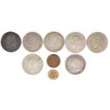 A small collection of coins, comprising: George III, crown, 1819, edge LIX (S 3787), nearly