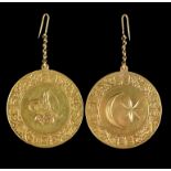 Ottoman Empire: The Sultan's Medal for Egypt 1801, 3rd Class, gold, 42 mm, original hook and chain