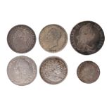 A small collection of silver coins, comprising: Charles II, crown, 1667 (S 3357), fair; George II,