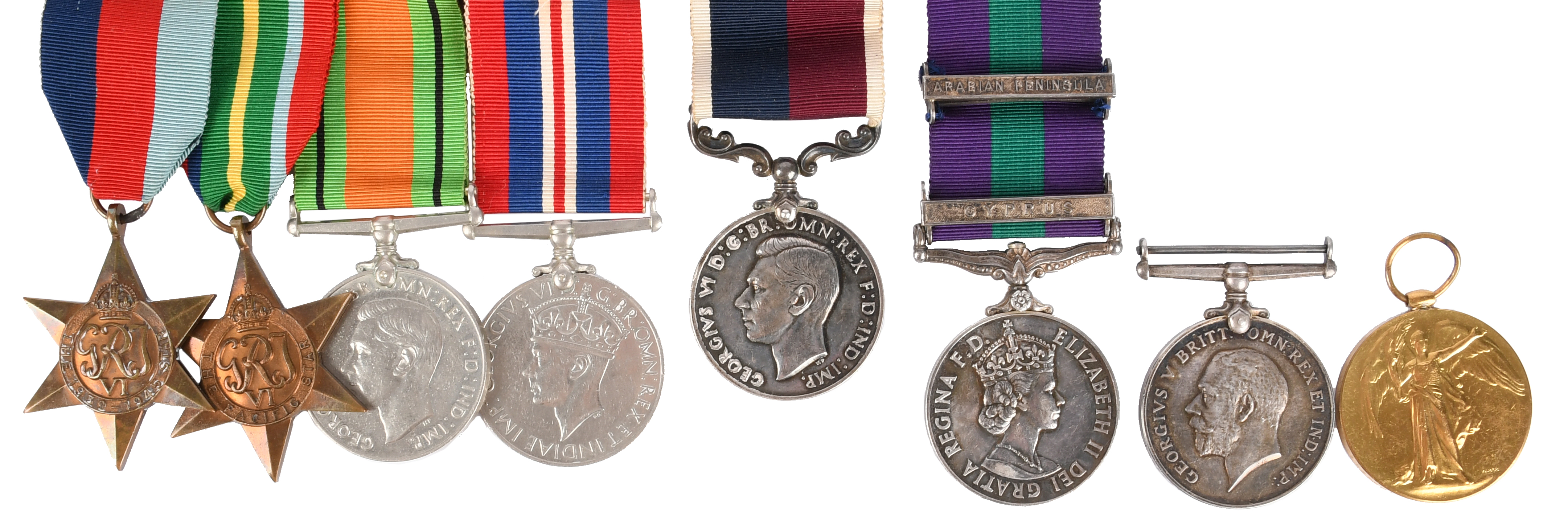 Seven medals named or attributed to Flight Sergeant A.J. Peduzie, Royal Air Force: 1939-45 Star,