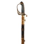 A Victorian infantry sergeant's sword, slightly curved fullered blade with spear point 32 in., brass
