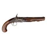 A late 18th century English 26 bore flintlock pistol, sighted two-stage barrel 7.75 in., London