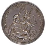 Anne: Victories of Louis XIV 1706, a silver medal, 43mm, Queen Anne as Minerva vanquishing Louis