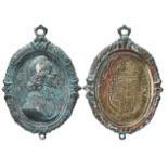 Charles I (1625-49), a Royalist Badge, copper-gilt oval 40 mm, bare headed bust right, rev. Royal