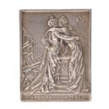 Entente Cordial 1903, a silver plaque by R Grégoire, allegorical female figures of France and