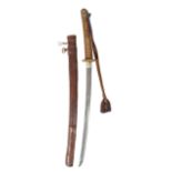A Japanese sword (o-wakizashi mounted as shingunto), blade 20.5 in., hon-zukuri, midare hamon,
