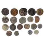 A small quantity of ancient bronze coins, including a coin of Constantinius II, 18.8 mm, cuirassed