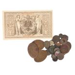 A small quantity of coins, including: Elizabeth I, silver groat, 156(?), rose and date, bust rubbed,