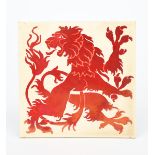 A Maw & Co ruby lustre Grotesque Animal tile designed by Lewis F Day, painted with a rearing