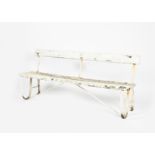 A white painted wood and metal framed bench from Lord's Cricket Ground, 183cm. wide Provenance The