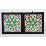 A pair of Minton's tiles designed by Augustus Welby Northmore Pugin, each decorated with a radiating