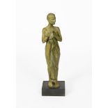 SE Standing woman wrapped in a towel patinated bronze on polished slate base signed SE and