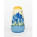 'Blue Crocus' a Clarice Cliff Bizarre Lynton sugar sifter, painted in colours between yellow and