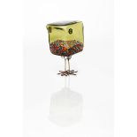 A rare Vistosi Pulcino glass bird designed by Alessandro Pianon, the square blown olive green