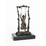 Auguste Moreau (1834-1917) Girl on a Swing patinated bronze on a polished black slate base signed