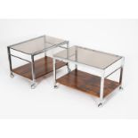 A pair of Howard Miller Ltd MDA chrome framed occasional tables, rectangular with rosewood veneer