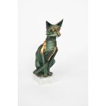 ‡ Walenty Pytel (born 1941) Seated cat porcelain, glazed green and highlighted with gilt, on