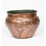 A large Keswick School of Industrial Arts patinated copper jardiniere, shouldered ovoid form with