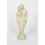 A Goldscheider Pottery figure of two huddling naked women, partially wrapped in a towel, covered