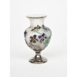 A rare Art Nouveau Guerchet silver mounted enamelled glass vase, baluster form, the silver foot cast