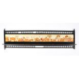 An Aesthetic Movement ebonised wall shelf with silk embroidered Nursery Rhymes panel, the panel
