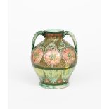 A Della Robbia Pottery vase by John Fogo and PJ, ovoid twin-handled form, incised with a frieze of