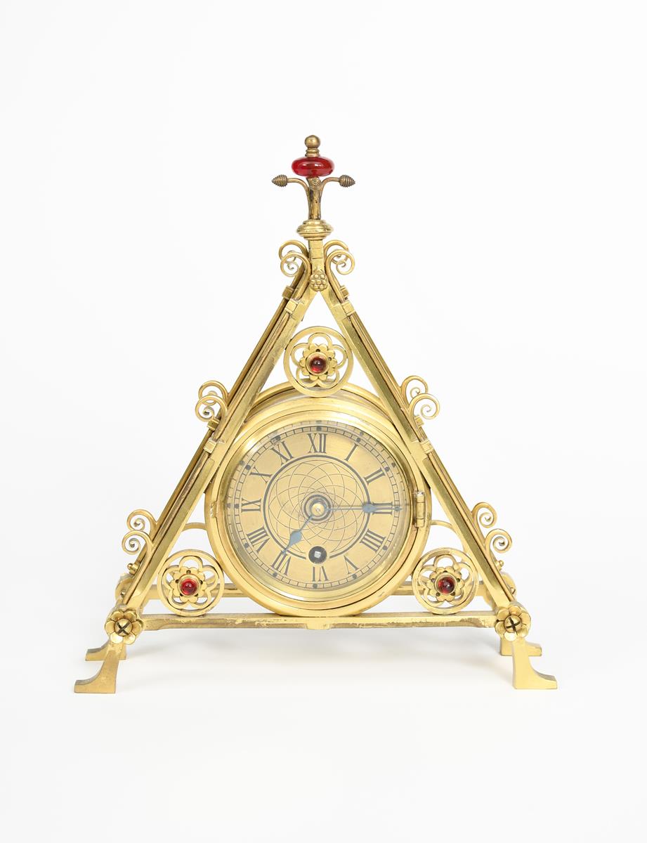 A rare Reformed Gothic brass mantel clock designed by Bruce Talbert, probably manufactured by - Image 2 of 3