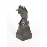 ‡ Jeno Bory (1879-1959) Vulture on a Bison Head, patinated bronze on a polished black marble base,