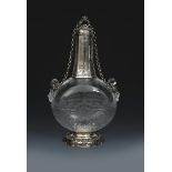 A Thomas Webb crystal glass pilgrim flask with silver mounts by William Hutton & Sons Edward Hutton,