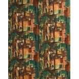 Two Sanderson's Stones of Bath printed cotton curtains designed by John Piper, in shades of green