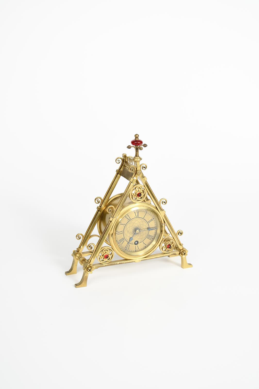 A rare Reformed Gothic brass mantel clock designed by Bruce Talbert, probably manufactured by - Image 3 of 3
