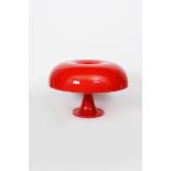 An Artemide Nesso table lamp designed by Giancarlo Mattioli, red plastic, in original cardboard