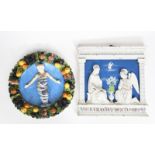 'The Annunciation' an Italian Della Robbia style pottery wall plaque, square section, cast in relief