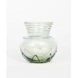 A James Powell & Sons Whitefriars Mount Carmel sea green glass vase, ovoid with flaring neck,