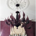 An LU Murano amethyst glass chandelier by Fabio Fornasier, each blown floriform branch set with