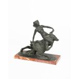 ‡ Georges Morin (1874-1950) Nymph riding a Satyr patinated bronze on veined red marble base,