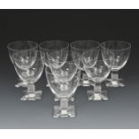 'Argos' a modern Lalique clear and frosted glass table glasses suite for eight originally designed